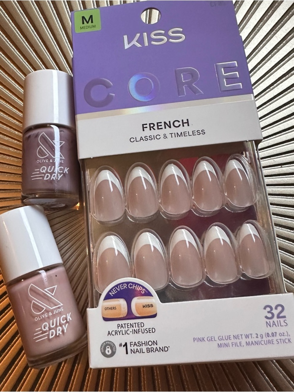 KISS Core & Olive + June Nail Bundle — French Press-On Nails and 2 mini polishes
